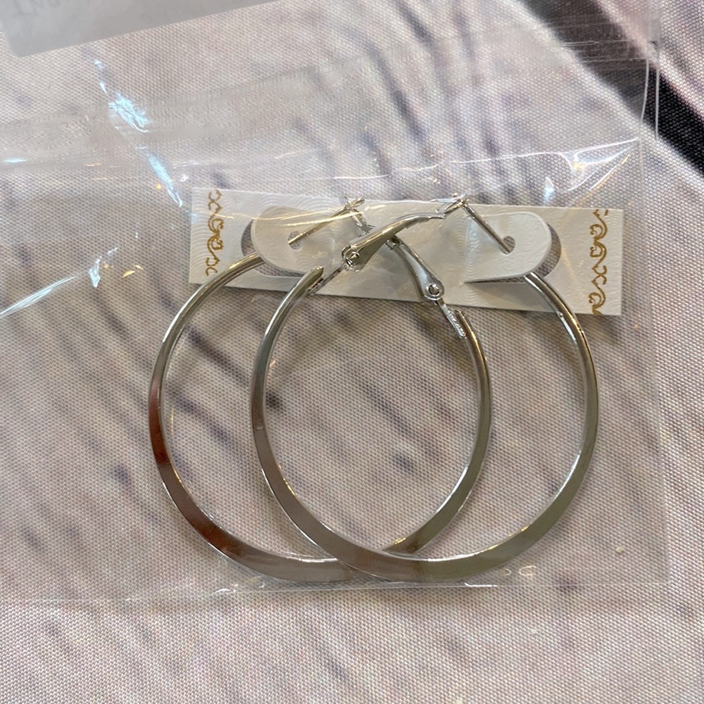 2” silver hoop earrings wider at bottom